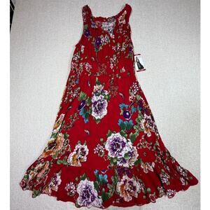 NWT Bila Women XL Red Floral Print Sleeveless Summer Sundress Boho Casual Dress